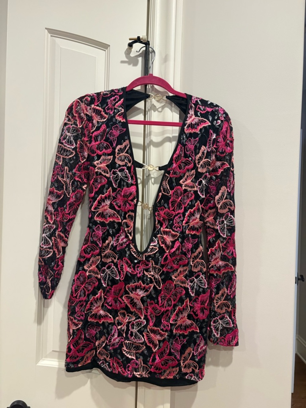 Lovers + Friends Black Jacket with Pink Embroidered Detail